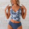 Womens Tummy Control Tankini Swimsuits Color Block Bathing Suit V Neck Two Piece Swimwear with Shorts