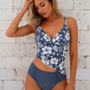 Womens Tummy Control Tankini Swimsuits Color Block Bathing Suit V Neck Two Piece Swimwear with Shorts