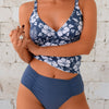 Womens Tummy Control Tankini Swimsuits Color Block Bathing Suit V Neck Two Piece Swimwear with Shorts