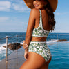 Women's High Waisted Bikini Sets Two Piece Swimsuit Color Block Sporty Athletic Moderate Coverage Bathing Suits