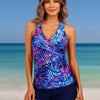 Women Two Piece Tankini Halter Padded Adjustable Drawstring Swimsuit with Boyshorts