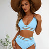 Women High Waisted Bikini Sets Tummy Control Swimsuits Color Block Two Piece Drawstring Bathing Suit