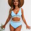 Women High Waisted Bikini Sets Tummy Control Swimsuits Color Block Two Piece Drawstring Bathing Suit