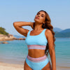 Women's Bikini Sets Two Piece Swimsuit Sporty Mid Rise Scoop Neck Adjustable Spaghetti Straps Textured Midkini