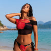 Women's 3 Piece Swimsuit Triangle Halter Side Tie Thong Bikini Set with Cover Up Skirt