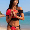 Women's 3 Piece Swimsuit Triangle Halter Side Tie Thong Bikini Set with Cover Up Skirt