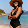 Women's One Piece Swimsuit Tummy Control Deep V Neck Double Straps Crisscross Back Tie Bathing Suit