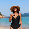 Women's One Piece Swimsuit Tummy Control Deep V Neck Double Straps Crisscross Back Tie Bathing Suit