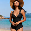 Women's One Piece Swimsuit Tummy Control Deep V Neck Double Straps Crisscross Back Tie Bathing Suit