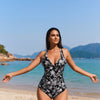 Women's One Piece Swimsuit Tummy Control Deep V Neck Double Straps Crisscross Back Tie Bathing Suit