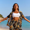 Women's Tropical Bikini Set High Waisted Boyshorts 3 Piece Swimsuits with Kimono Cover Up