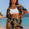 Women's Tropical Bikini Set High Waisted Boyshorts 3 Piece Swimsuits with Kimono Cover Up