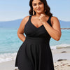 Women One Piece Swimsuit Tummy Control Slimming Bathing Suits V Neck Mesh Tie Back Swim Dress