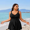 Women One Piece Swimsuit Tummy Control Slimming Bathing Suits V Neck Mesh Tie Back Swim Dress