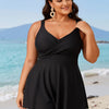Women One Piece Swimsuit Tummy Control Slimming Bathing Suits V Neck Mesh Tie Back Swim Dress