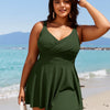 Women One Piece Swimsuit Tummy Control Slimming Bathing Suits V Neck Mesh Tie Back Swim Dress