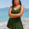 Women One Piece Swimsuit Tummy Control Slimming Bathing Suits V Neck Mesh Tie Back Swim Dress