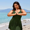 Women One Piece Swimsuit Tummy Control Slimming Bathing Suits V Neck Mesh Tie Back Swim Dress