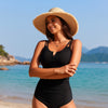 Women's V Neck One Piece Swimsuits Tummy Control Ruched Bathing Suits Vintage Slimming Swimwear