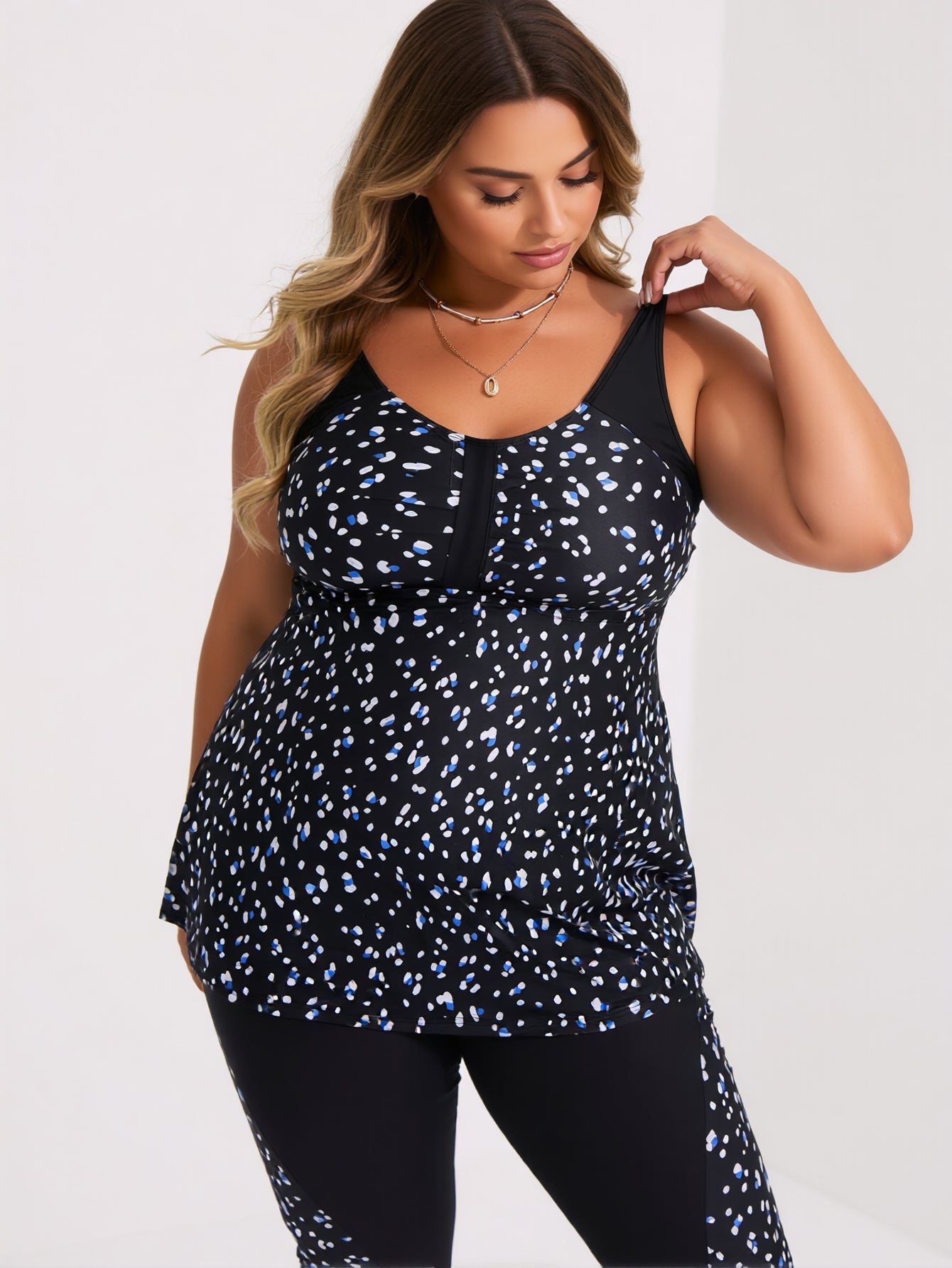 Plus Size Swimsuit for Women Two Piece Modest Tankini Full Coverage Tummy Control Bathing Suits with Shorts