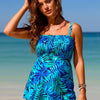 Women Printed Two Piece Tankini Swimsuits Tummy Control Swim Dress High Waisted Boyshort with Pockets