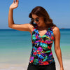 Women Tankini Swimsuits with Shorts - Two Piece Tummy Control Bathing Suits Top with Two Pockets Bottom Swimwear
