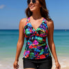 Women Tankini Swimsuits with Shorts - Two Piece Tummy Control Bathing Suits Top with Two Pockets Bottom Swimwear