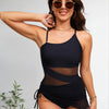 Women Sexy One Piece Swim Dress Tummy Control Swimsuits One Shoulder Mesh Bathing Suit Skirts