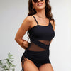 Women Sexy One Piece Swim Dress Tummy Control Swimsuits One Shoulder Mesh Bathing Suit Skirts