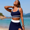 Women's High Waisted Bikini Sets Tummy Control Swim Skirt Two Piece Swim Suit Tummy Control Color Block Bathing Suit
