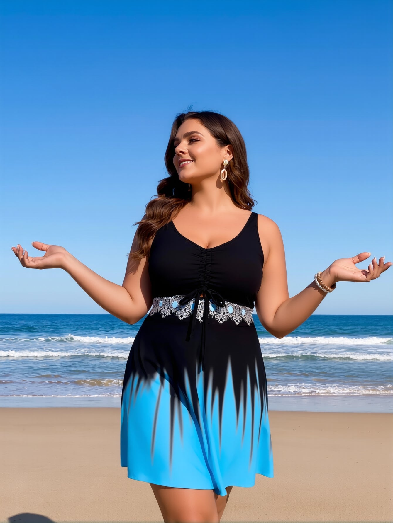 PLUS SIZE Womens Plus Size Swim Dress One Piece Swimsuit Tummy Control Bathing Suit Ruffle Tie Front Ruched Swimdress Swimwear