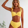 Women's Bikini Sets Two Piece Metal Swimsuits V Neck Lace Up Bathing Suits Sexy Wide Strap Tie Back Swimwear