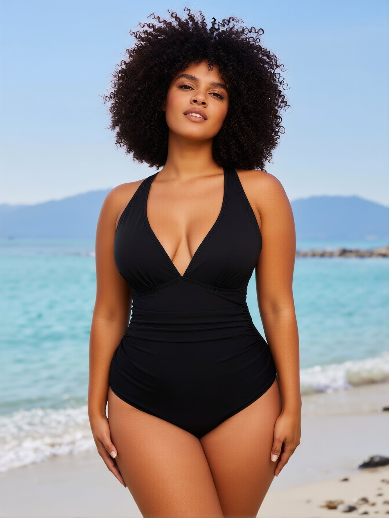 Women's Tummy Control Swimsuit One Piece Slimming Ruched Push Up Bathing Suit Vintage Padded Retro V Neck Swimwear