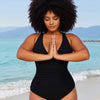 Women's Tummy Control Swimsuit One Piece Slimming Ruched Push Up Bathing Suit Vintage Padded Retro V Neck Swimwear