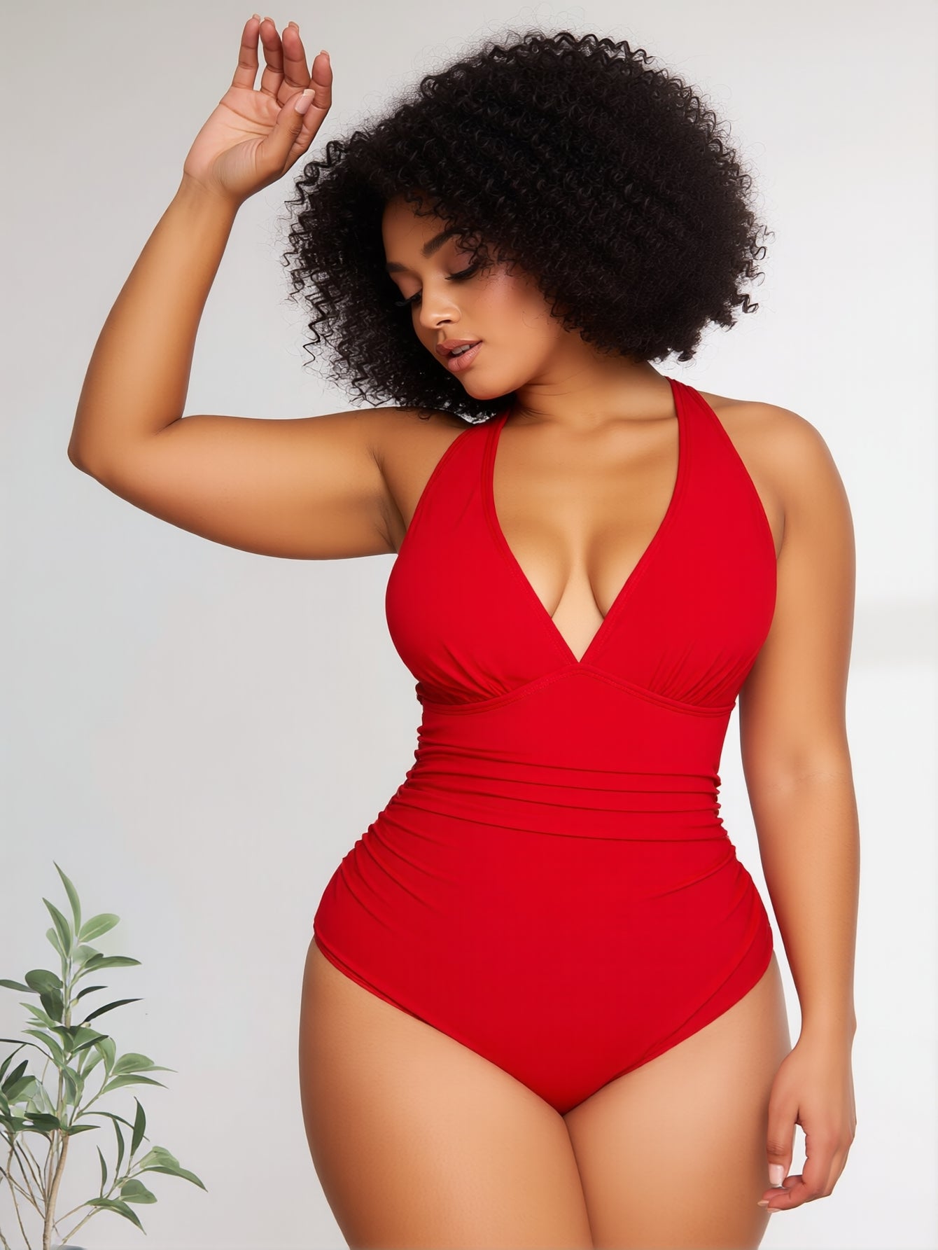 Women's Tummy Control Swimsuit One Piece Slimming Ruched Push Up Bathing Suit Vintage Padded Retro V Neck Swimwear