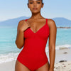 Women's One Piece Swimsuit V Neck Bathing Suit Cutout Back Self Tie Double Straps