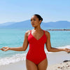Women's One Piece Swimsuit V Neck Bathing Suit Cutout Back Self Tie Double Straps