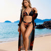 Womens 3pcs Swimsuit Floral Halter Triangle Bikini Top Tie Side Bottom with Long Sheer Cover Up Skirt