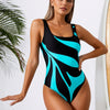 Women's One Piece Swimsuit Sports Adjustable Strap Bathing Suit Color Block Ribbed High Cut Swimsuits