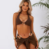 Women's Ring Linked Halter Bikini Sets 3 Piece Bathing Suit with Cover Up Skirt