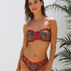 Women Two Piece Bandeau Bikini Set High Cut Swimsuit Mid Rise Cherry Leopard Print Cheeky Bathing Suit