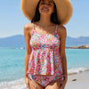 Tankini Swimsuit for Women Color Block Tummy Control Two Piece Bathing Suit Slimming Swim Top with Bottom