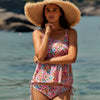 Tankini Swimsuit for Women Color Block Tummy Control Two Piece Bathing Suit Slimming Swim Top with Bottom