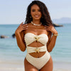 Women's Cutout One Piece Swimsuit Bandeau Ruched Color Block High Waisted Bathing Suit with Removable Straps