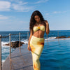 Women's 3 Piece Swimsuits Floral Halter String Bikini Set with Long Beach Skirt Cover Up Beachwear