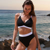 Womens High Waisted Bikini Sets Color Block Two Piece Swimsuit V Neck Crisscross Back Bathing Suit