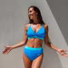 Womens High Waisted Bikini Sets Color Block Two Piece Swimsuit V Neck Crisscross Back Bathing Suit