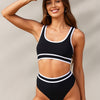 Women's High Waisted Bikini Sets Sporty Two Piece Swimsuits Color Block Cheeky High Cut Bathing Suits