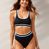 Women's High Waisted Bikini Sets Sporty Two Piece Swimsuits Color Block Cheeky High Cut Bathing Suits