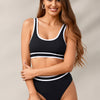 Women's High Waisted Bikini Sets Sporty Two Piece Swimsuits Color Block Cheeky High Cut Bathing Suits